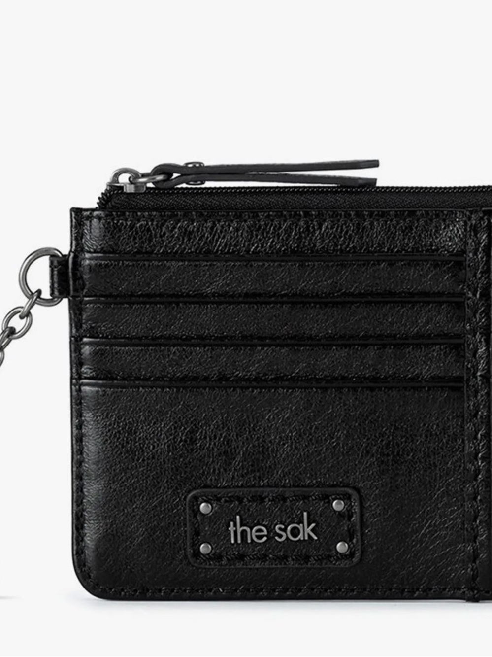 The Sak Black Leather Card Case with Chain Zip